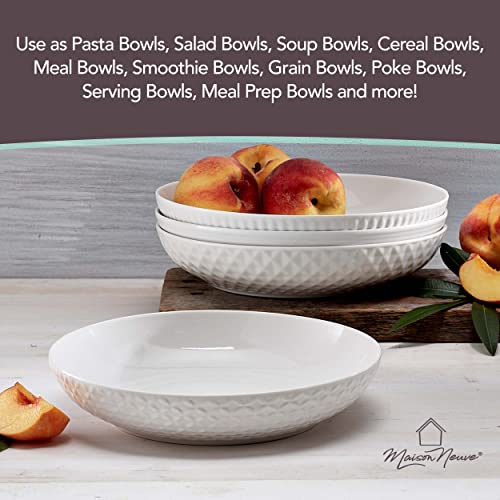 Maison Neuve Premium Porcelain White Dinner Bowls [Set Of 4]- 34Oz Dinnerware Kitchen Bowls For Soup, Noodle, Pasta, Salad, Cereal, Dessert- Durable Dishwasher-Safe 8.5” Serving Bowls- Textured White #TOP7