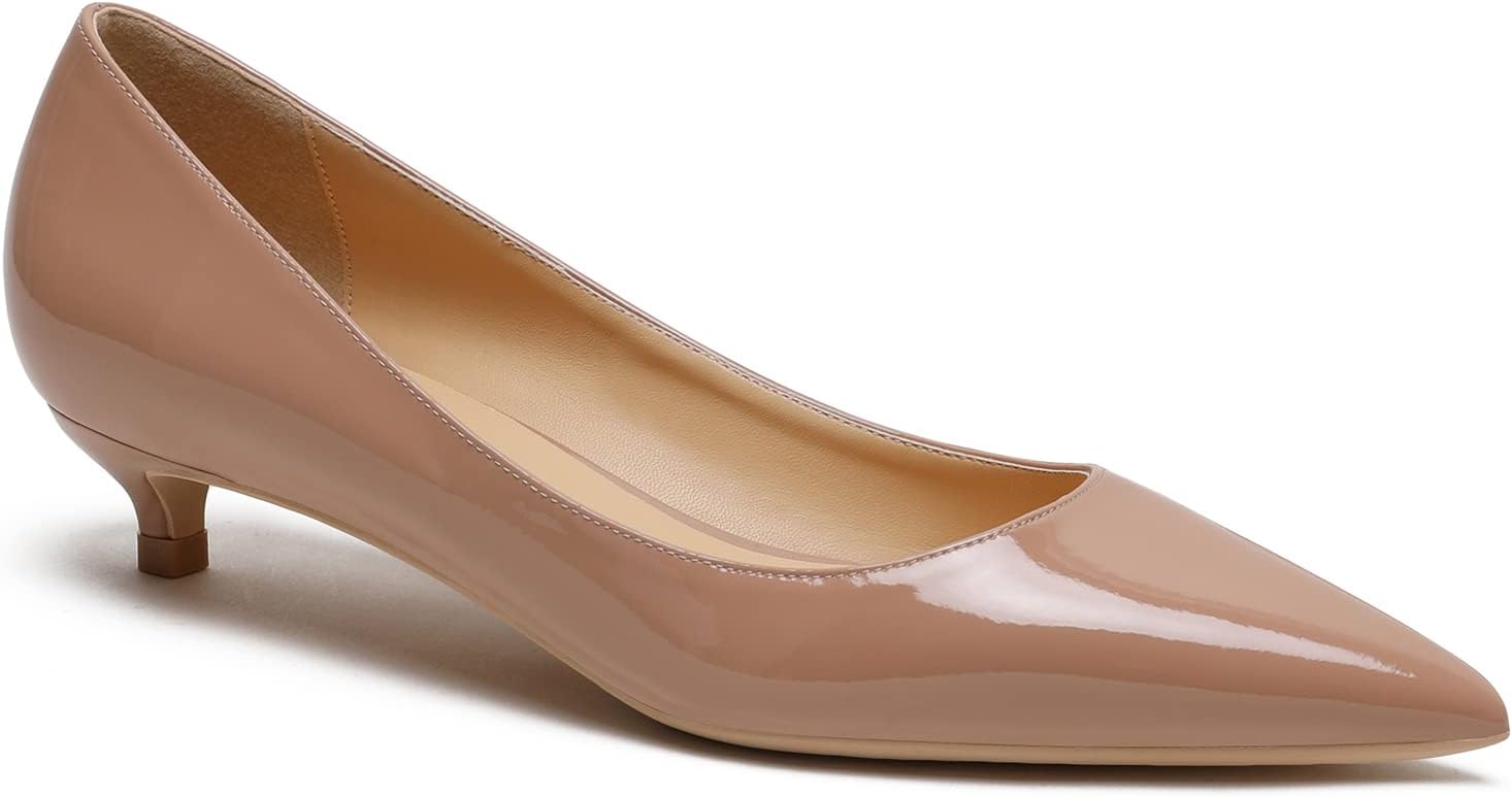 MOOMMO Low Kitten Heel Pumps for Women Pointed Toe Satin Dress Shoes Slip On 1 Inch Low Heel Work Pumps Chic Basic Casual Office Evening Party Bridal Pump Shoes 4-13 M US - Image 6