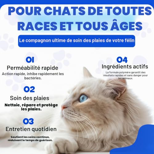 Spray pour Plaies pour Chats, Cicatrisation des Plaies Et Soins De La Peau, Spray Antimicrobien, Réduit Les Démangeaisons Et L'Irritation De La Peau, Tous Âges Et Toutes Races 100 ML – vue 4