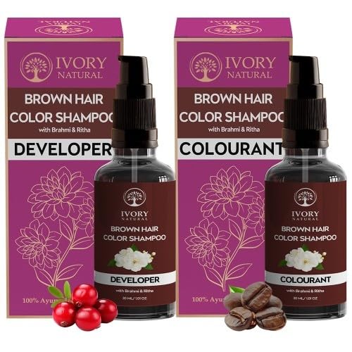 Image of Brown Hair Color Shampoo (30ml Each) - Instant Brown Hair with Rishi Plant-Based Hair Colour Dye | Natural Herbs Dye - Can be Used Multiple Times | Free Gloves inclued