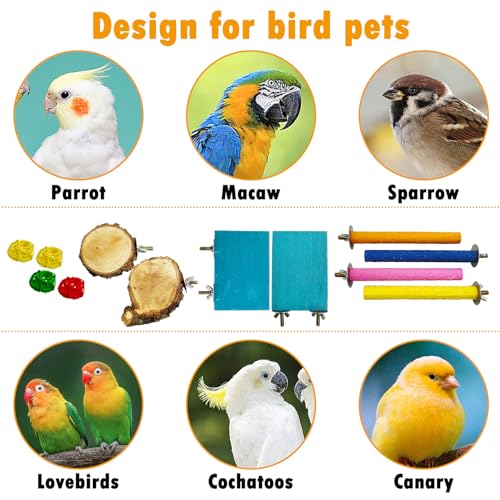 Image of Hamiledyi Bird Perch Stand Wood Parrot Stand Platform Colorful Sand Paw Grinding Stick Rattan Wicker Balls Parakeet Chewing Toys for Cockatiel Conure Budgies Parakeet Lovebird(12Pcs)