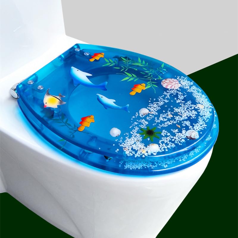 Premium Blue Ocean Resin Toilet Seat, Soft Close with Antibacterial Feature, Slow Close Quick Release, Yellow Starfish Design, Never Loosen (New Blue) โ image 1