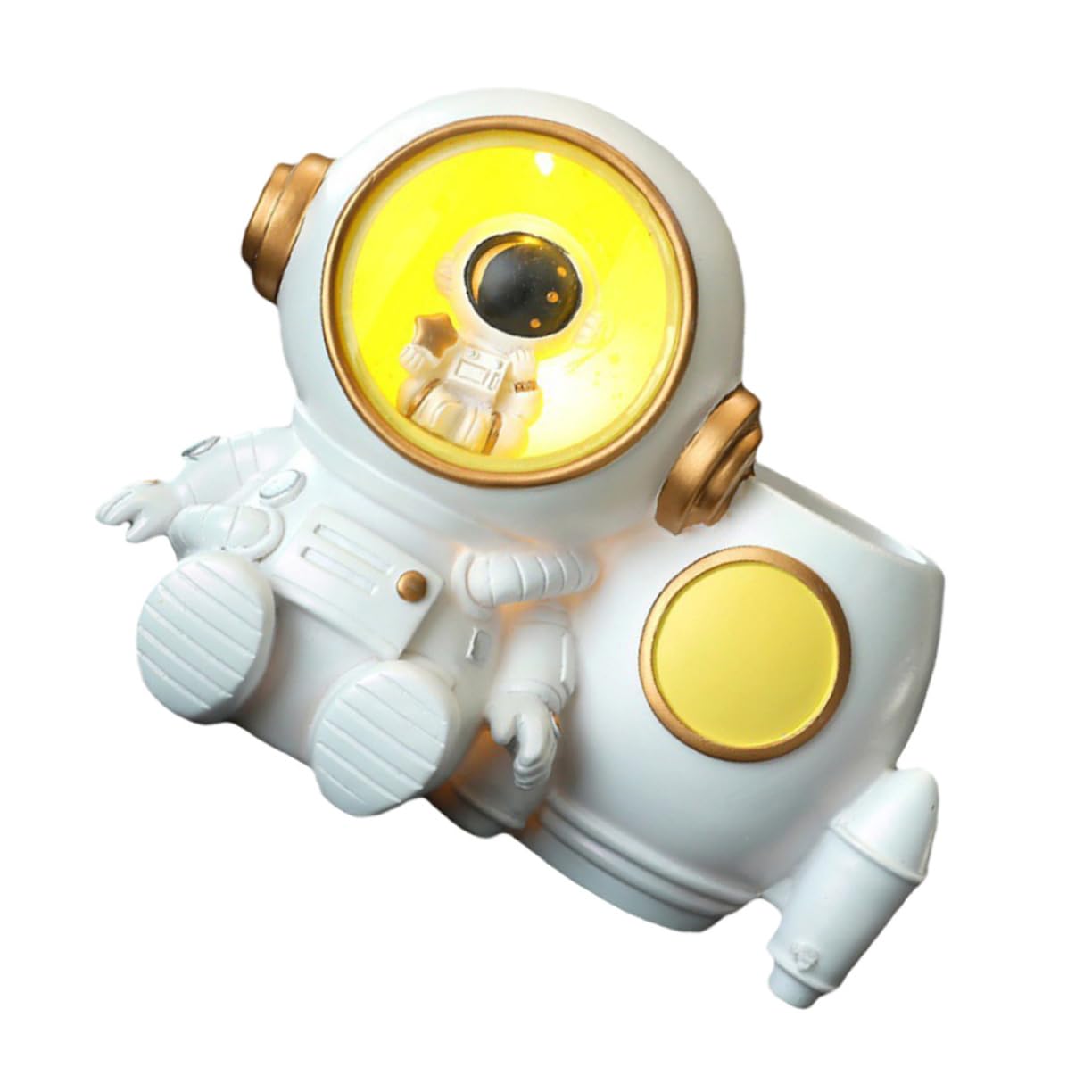 Hemobllo Porta Penne in Resina Bianca Astronauta Portapenne con Luce Grande Capacità per Carta da Visita e Gioielli Accessorio Scrivania per Bambini e Ragazzi