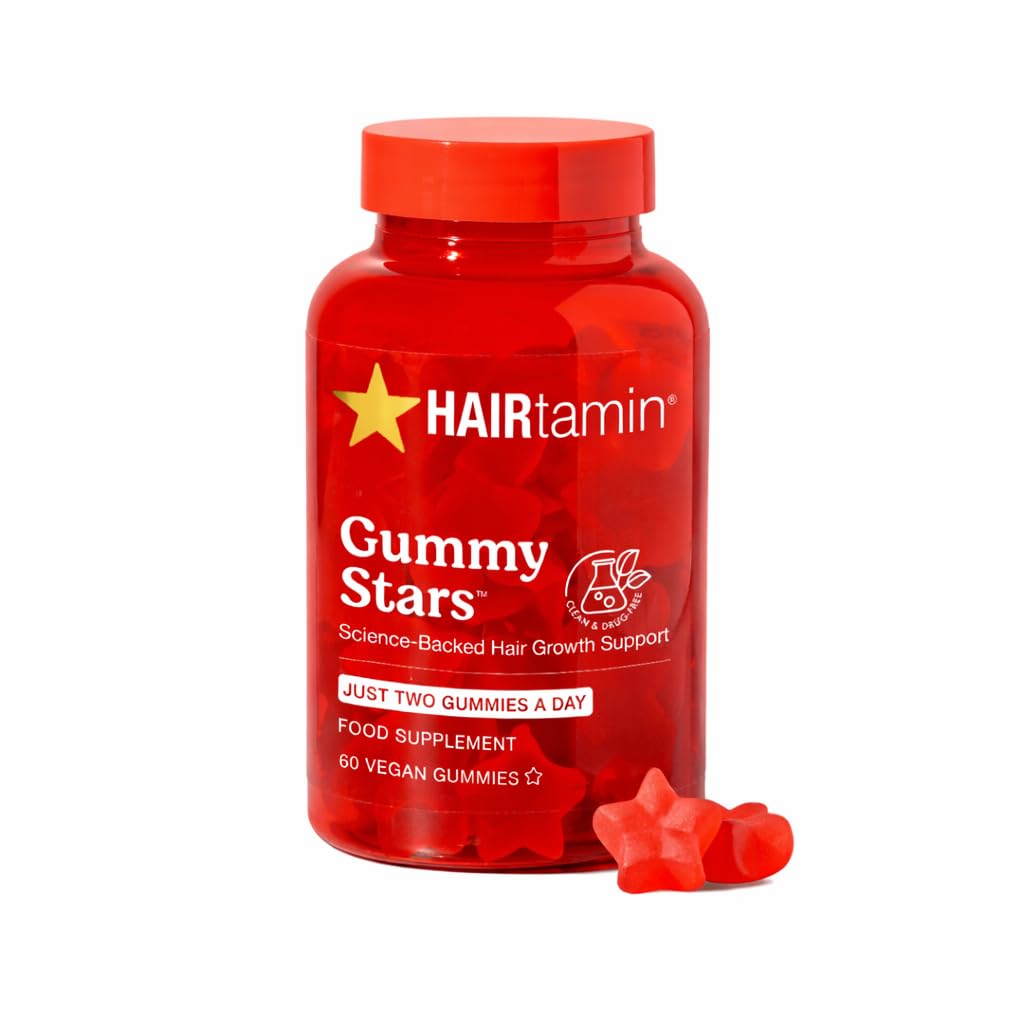 HAIRtamin Vegan Gummy Stars Hair Vitamins | Non-GMO | All Natural Biotin Hair Vitamin Gummies to Maintain Healthy Hair Skin & Nails | Multivitamin Supplement
