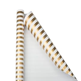 JAM Paper Gift Wrap - Striped Wrapping Paper - 25 Sq Ft (30 in x 10 Ft) - Gold & White Stripes - Roll Sold Individually