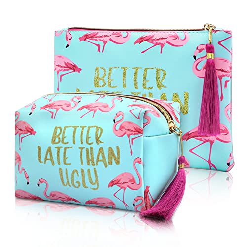 WOOMADA Large Makeup Bag Zipper Pouch Portable Travel Cosmetic Organizer for Women Gifts Accessories Organizer Daily Storage Organizier (flamingo-2pcs)