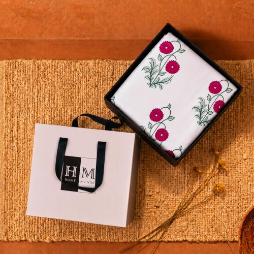 Image of HOMEMONDE Premium Cotton King Size Bedsheet 108 x 108 Inch, 210 TC Floral Printed Flat Sheet with 2 Pillow Covers, Red Rose, Luxury Gift Box Included | Perfect for Home Decor & Gifting