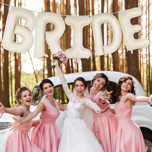 Image of 40 Inch Beige BRIDE Balloons, Giant Bride To Be Balloon, Letter Balloons for Bachelorette Party, Bridal Photo Booth Banner, Wedding Decorations