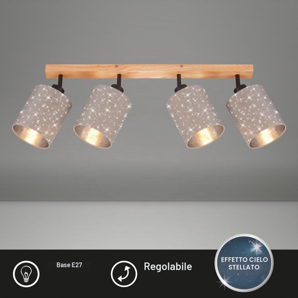 Briloner - Faretto da Soffitto, Design a Stella, Plafoniera, Lampada, Girevole e Orientabile, 4 x E27, Max 25 Watt Ciascuno, Tortora, 650 x 130 x 155 mm (Max 259 mm) (LxWxH)