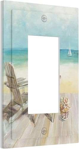 Miniatura 2 de Placa de pared de paisaje marino de playa de 1 cuadrilla, cubierta de interruptor de luz basculante individual, océano azul, placa frontal