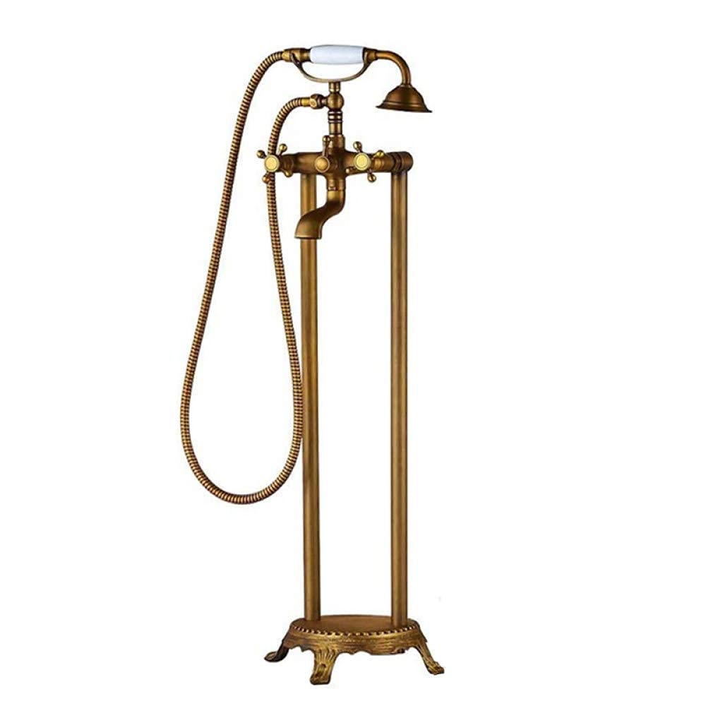 Robinet de baignoire mitigeur sur pied style rétro avec téléphone de douche en laiton