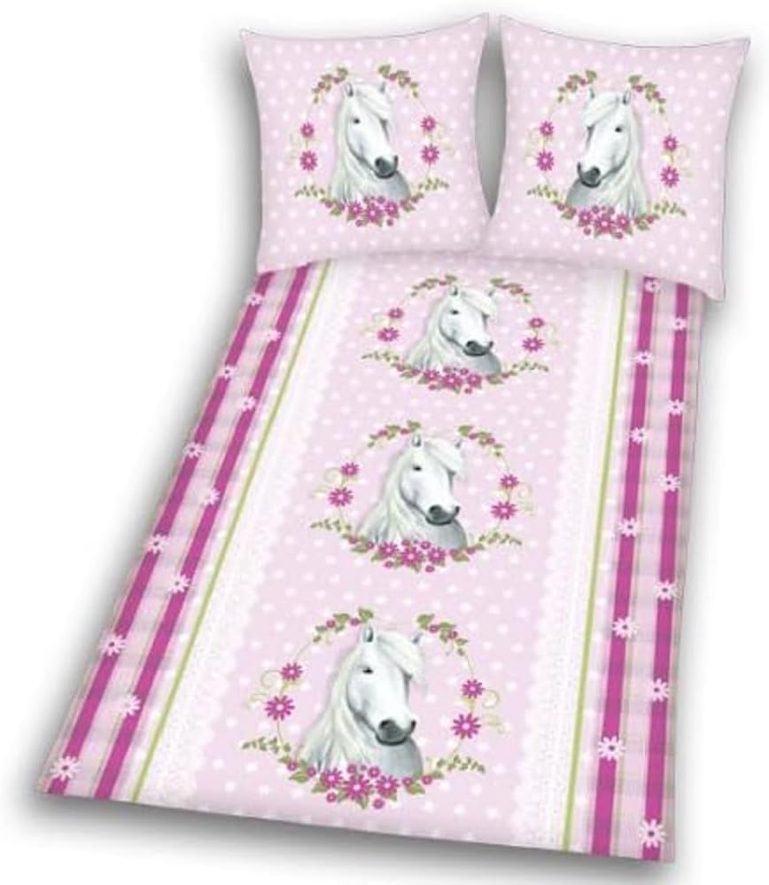 Set Biancheria Letto Con Cavalli – Copripiumino 135x200 E Federa 80x80 Cm, Cotone 100%, Per Ragazze