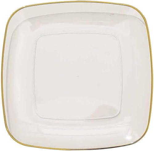 Miniatura 7 de Efavormart - Paquete de 10 platos cuadrados de plástico transparente de 7 pulgadas con borde dorado platos de ensalada desechables para aperitivos