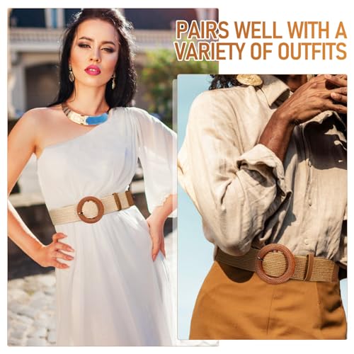 3pcs Woven Belt Boho Braided Wide Belts with Round Buckles for Dresses and Jeans Versatile Fashion Accessory for Women Classic Design Easy to Use Comfortable Fit2