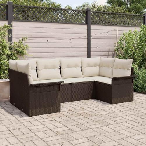 QJBSAVVA 6-Sitzer Gartenlounge aus braunem Poly-Rattan modular 69 cm...