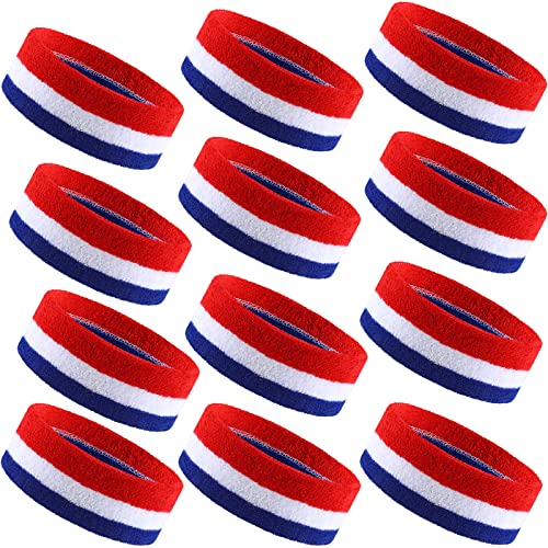 Image of Deekin 12 Pcs Sweat Headbands, Patriotic Red White Blue Elastic Sports Hairbands, Soft Wicking Sweatbands Men Women for Yoga Basketball Running Memorial Day American Celebrations