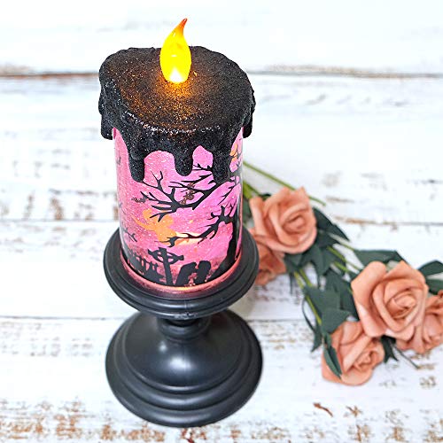 Image of Eldnacele Halloween Snow Globe Candles Lighted Lamp, Battery Operated Spinning Water Glittering Tornado Flameless Candles Table Centerpiece for Halloween Celebration Parties, Ghost