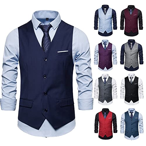 Men's Business Suit Vest - Casual Fashion Business Vest Waistcoat Men Single Breasted Solid Color Wedding Groomsmen Party Clothing,Purple,6XL2