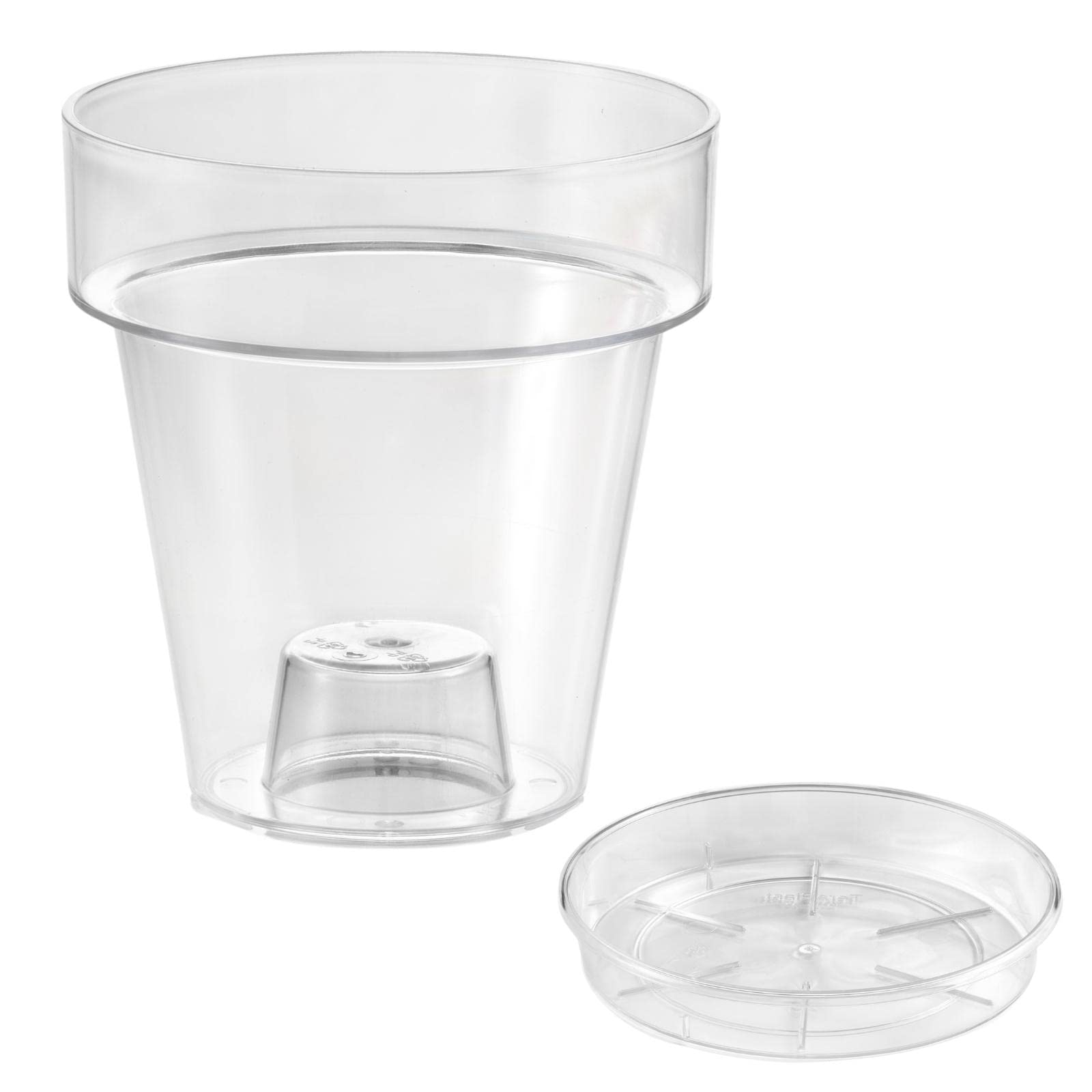 ECOMACETAS FLOWERPOT STORE Maceta para Orquídea, de Plástico Transparente, con Plato Incluido. con Escalón Interior y Base perforable. (1, 14cm)