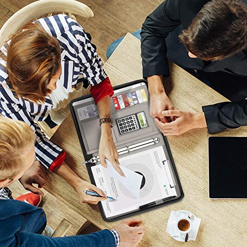 Atailorbird Padfolio,Magnetic Handle Pu Leather Zippered Portfolio With 3 Ring Binder Document Organizer For Business Interview Office,Gray #TOP4
