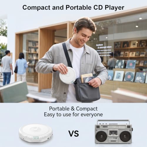 Image of Gueray Portable CD Player with Earphones CD Player for Car Support MP3 | CD Dsicman with Anti-Skip Shockproof with LCD Display Support PROG Memory Repeat Function