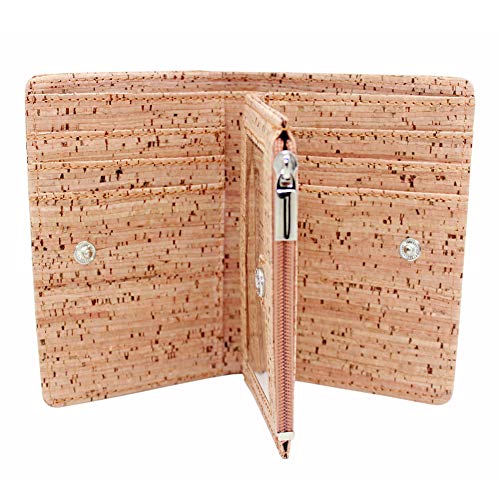 Eco Cork Friendly RFID Blocking Wallet Bi-fold Card Holder Vertical Wallet With Zippered Coin Purse & ID Window2