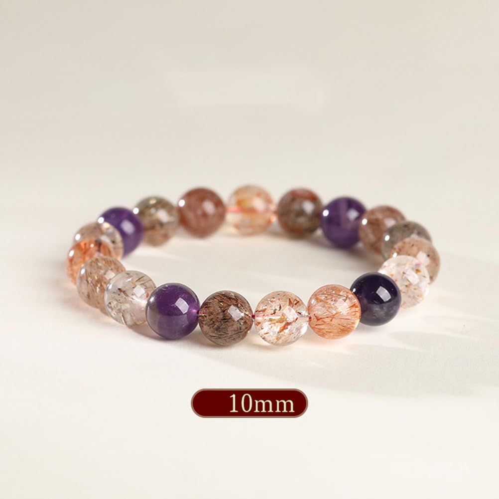 Pulsera De Cristal Súper Siete Natural Cuentas De Piedra De Cristal Hechas A Mano Pulsera Elástica Artesanal Cumpleaños San Valentín Joyería De Navidad Regalos 8-12 Mm,10mm