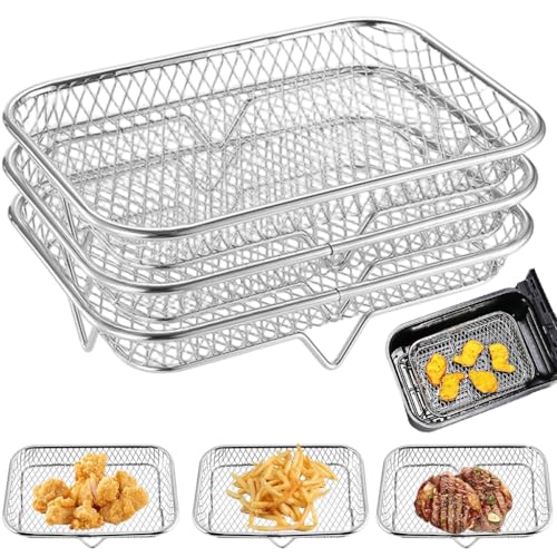 Image of Supvox 3 PCS Stainless Steel Microwave Grill Stand, Air Fryer Accessories, Grates Raised Cooking Grids for Baking, Roasting & More, Easy to Clean(19.5x13.5x9 cm)