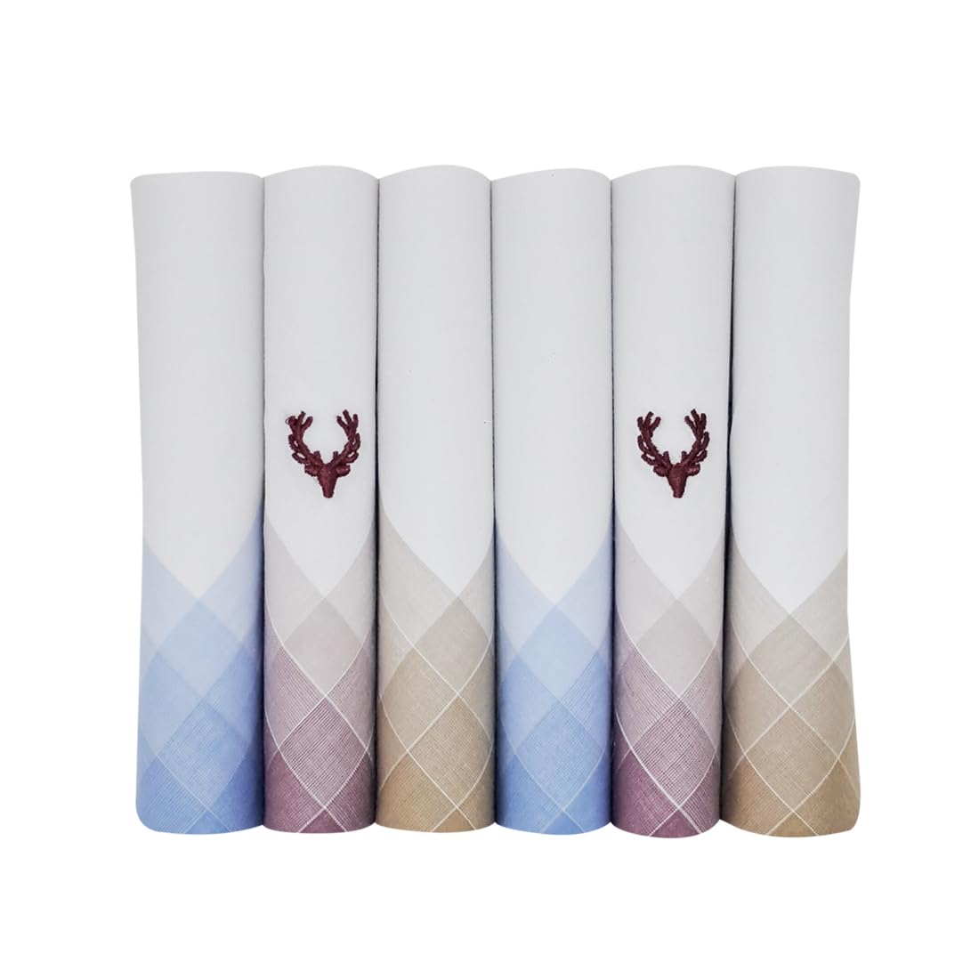 Men's Cotton Color Border Handkerchief (Pack of 6) - Blue, Maroon, Beige