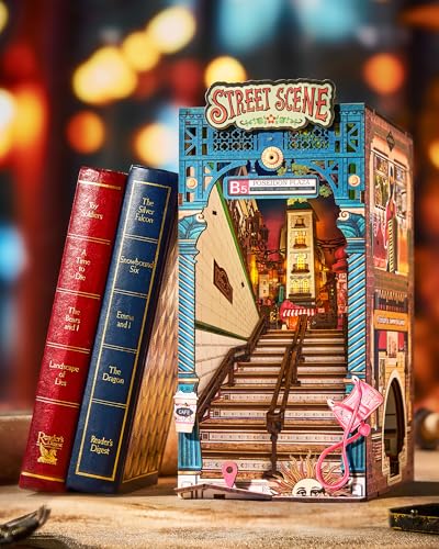 Rolife Book Nook Scene de Rue, Kit de Maison Miniature DIY Booknook pour Adultes à Construire, Porte-Livres en Bois 3D pour Collectionneurs & Décoration de Bibliothèque, Cadeau d'anniversaire et Noël