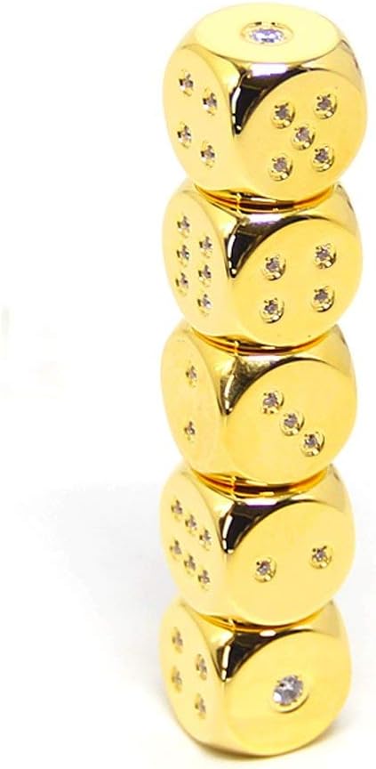 Callancity 5pcs Copper Dice Plated 24kt Real Gold Handwork Rhinestone Diamonds Table Game Dice