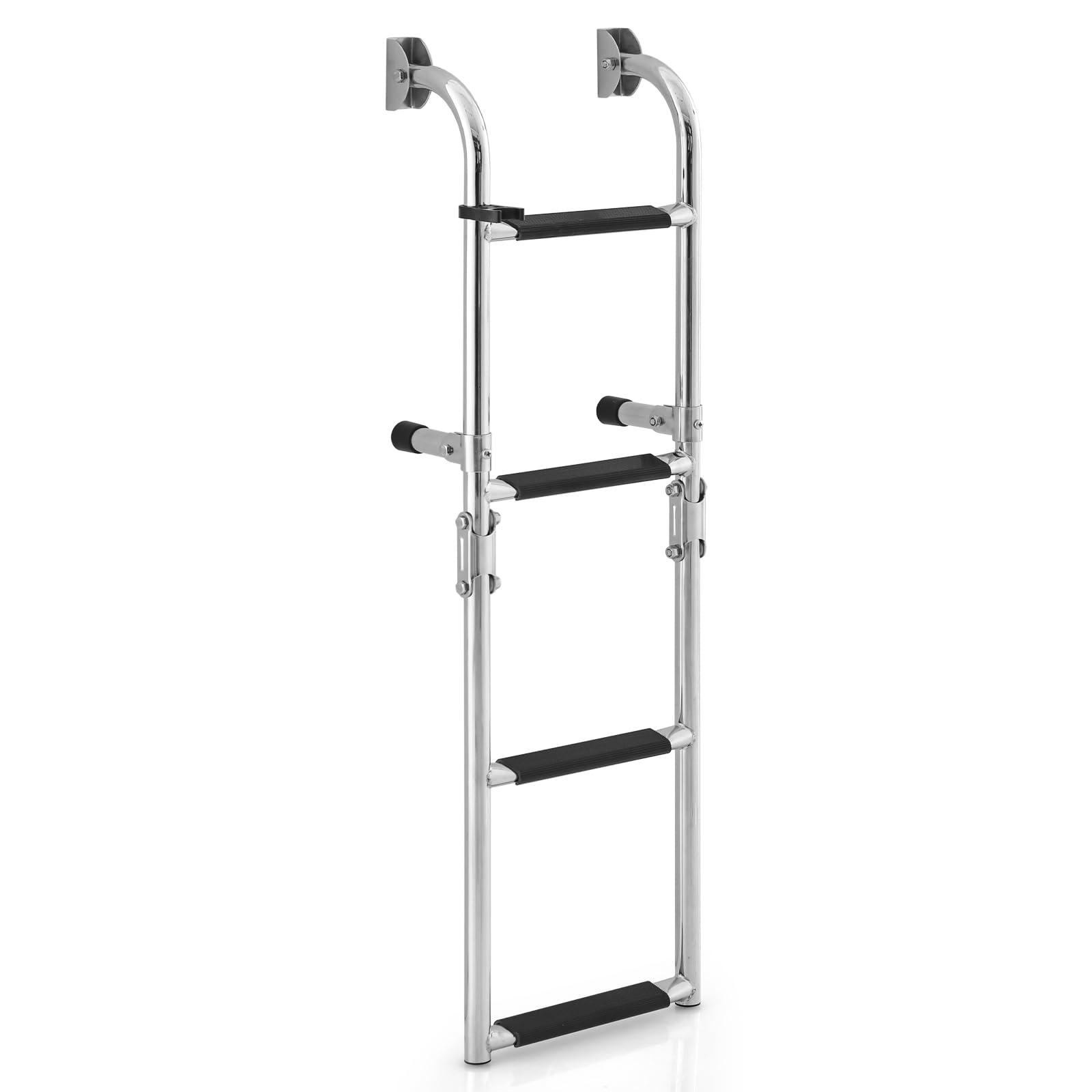 GOPLUS - Escalera de piscina de acero inoxidable 304, escalera de pontón plegable de 4 pasos antideslizante de PVC, adaptador de suelo, clips de plástico, para piscina, barcos, pontones (90 x 27,5 x