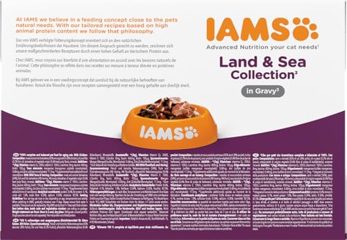 IAMS Delights Senior Katzenfutter Nass - Multipack mit Huhn und Fisch in Sauce, hochwertiges Nassfutter für ältere Katzen ab 7 Jahre, 12 x 85 g