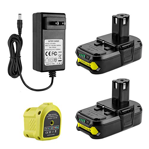 AYTXTG 2Pack 3.0Ah Replacement P102 Lithium Ryobi 18V Battery + P119 Ryobi Charger Li-ion & Ni-cad for Ryobi Oneplus Battery P100 P103 P105 P107 P108 P118 Ryobi 18v Battery Charger