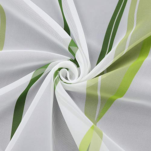 ESLIR Gardinen mit Ösen Vorhänge Gardinenschals Transparent Schlaufenschal Wellen Muster Voile Grün BxH 140x175cm 1 Stück