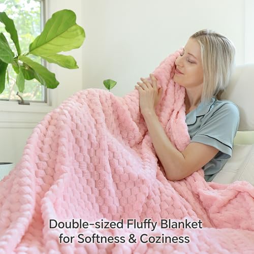 Bedelite BEUSC1PD2U1TH Fleece Blanket - 3D Jacquard Decorative Pink Throw Blankets thumb #2