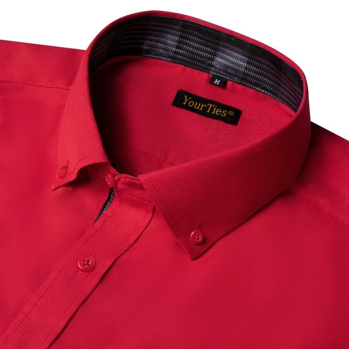 Mens Dress Shirt Long Sleeve Matching Tie and Pocket Square Set Classic Button Down Formal Business Shirts4