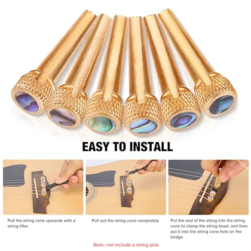 Tbest 6Pcs Guitar Bridge Pins,Brass Bridge Pins for Acoustic Guitar Bridge Pins- Endpin Inlaid Abalone Dot Acoustic Guitar Replacement Parts(Rose Gold) - Thumbnail 6