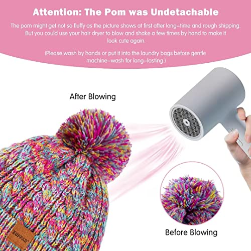 Kids Winter Hat Gloves Scarf Set,Girls Hats Beanie With Pom Knit Neck Warmer Gaiter Mittens Fleece Lined,Girls Accessories Cold Weather Set For Toddler Children Boys（Rainbow Mix） #TOP5