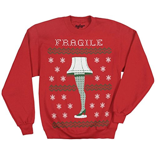 Animation Shops Christmas Story Leg Lamp Ugly Christmas Sweatshirt (Large) Red