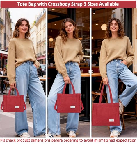 Image of UERRUAM Tote Bag for Women with Compartments,Corduroy Tote for Work Travel College Book Bag Women Purse Handbag Crossbody Bag