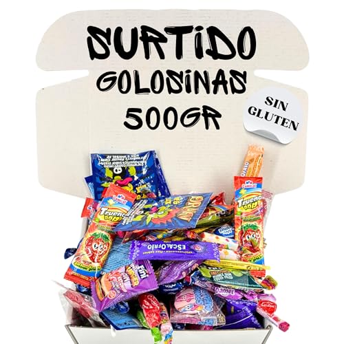 Surtido de Golosinas y Chuches 500 g. Relleno Piñatas, Bolsas de Cumpleaños y Fiestas. Sin Gluten Envueltas Individualmente.