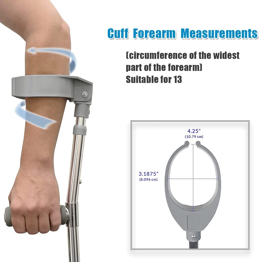 Bastón para muletas de antebrazo (1 par), bastón para adultos con puño cerrado pivotante, muletas de altura ajustable, resistente para adultos estándar y altos