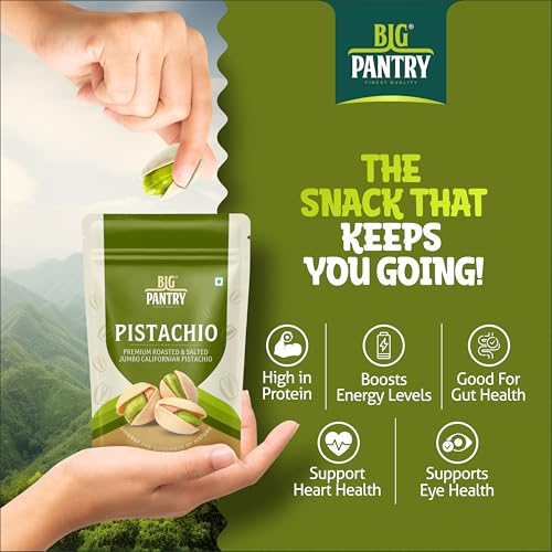 Image of Big Pantry Premium Roasted & Salted Jumbo Californian Pistachios 200g | Rich In Protein & Dietary Fibre | Natural Premium Pista Dry Fruits with Shelled Nuts | Pack of 1
