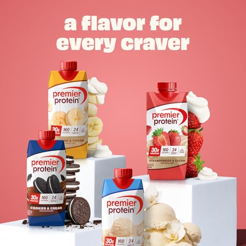 Image of Premier Protein Shake, Strawberries & Cream, 30g Protein, No Added Sugar, 24 Vitamins & Minerals to Support Immune Health, 11 fl oz, 4 Pack