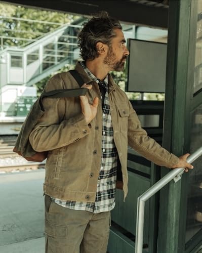 Huckberry Flint and Tinder Men's Flannel-Lined Waxed Trucker Jacket, Water & Weather Resistant Mens Jacket3