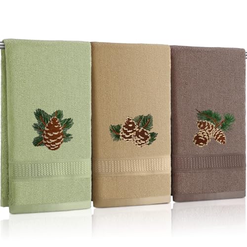 FuWeave 3 Pcs Rustic Pine Cone Hand Towels for...