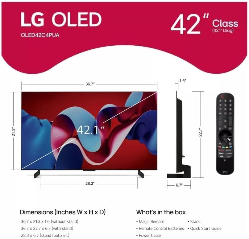LG OLED C4 Inch HDR 4K Smart OLED TV 144 HZ Refresh Rate + UAX 4K HDMI 2.0 Cable + CPS 24 Months Protection and Streaming Bundle with Alexa (48, Inches) 48 Inches image 3 of 9 B0F45CJGVG