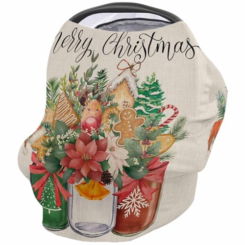 Nursing Cover for Breastfeeding Scarf, Vintage Glass Bottles Xmas Floral Gingerbread Baby Car Covers Super Soft Multi Use for Canopy Shopping Cart Cover Blanket Stroller Cover