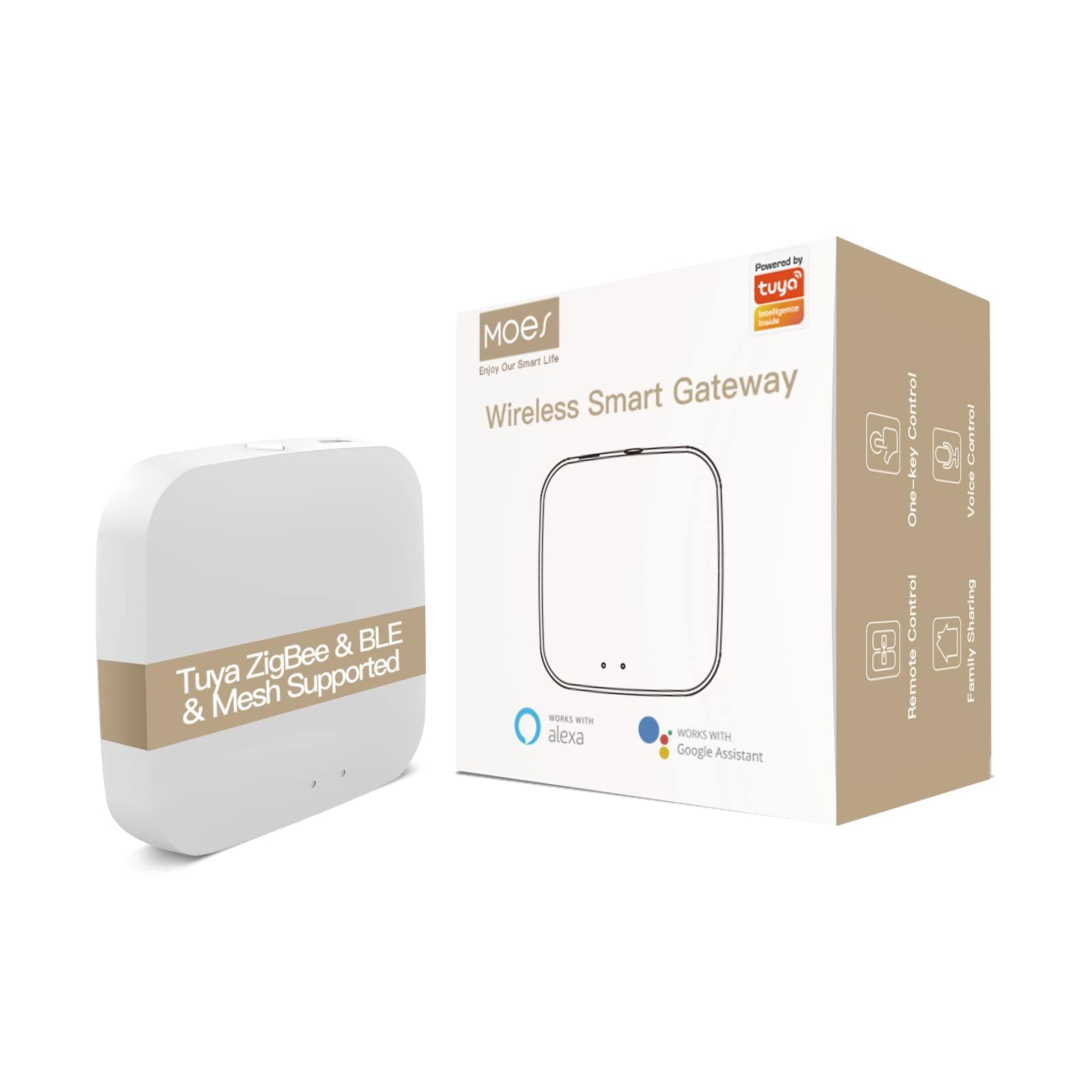moes zigbee & bluetooth & mesh gateway, tuya wireless smart home bridge hub, only support tuya smart device work with smart life/moes app